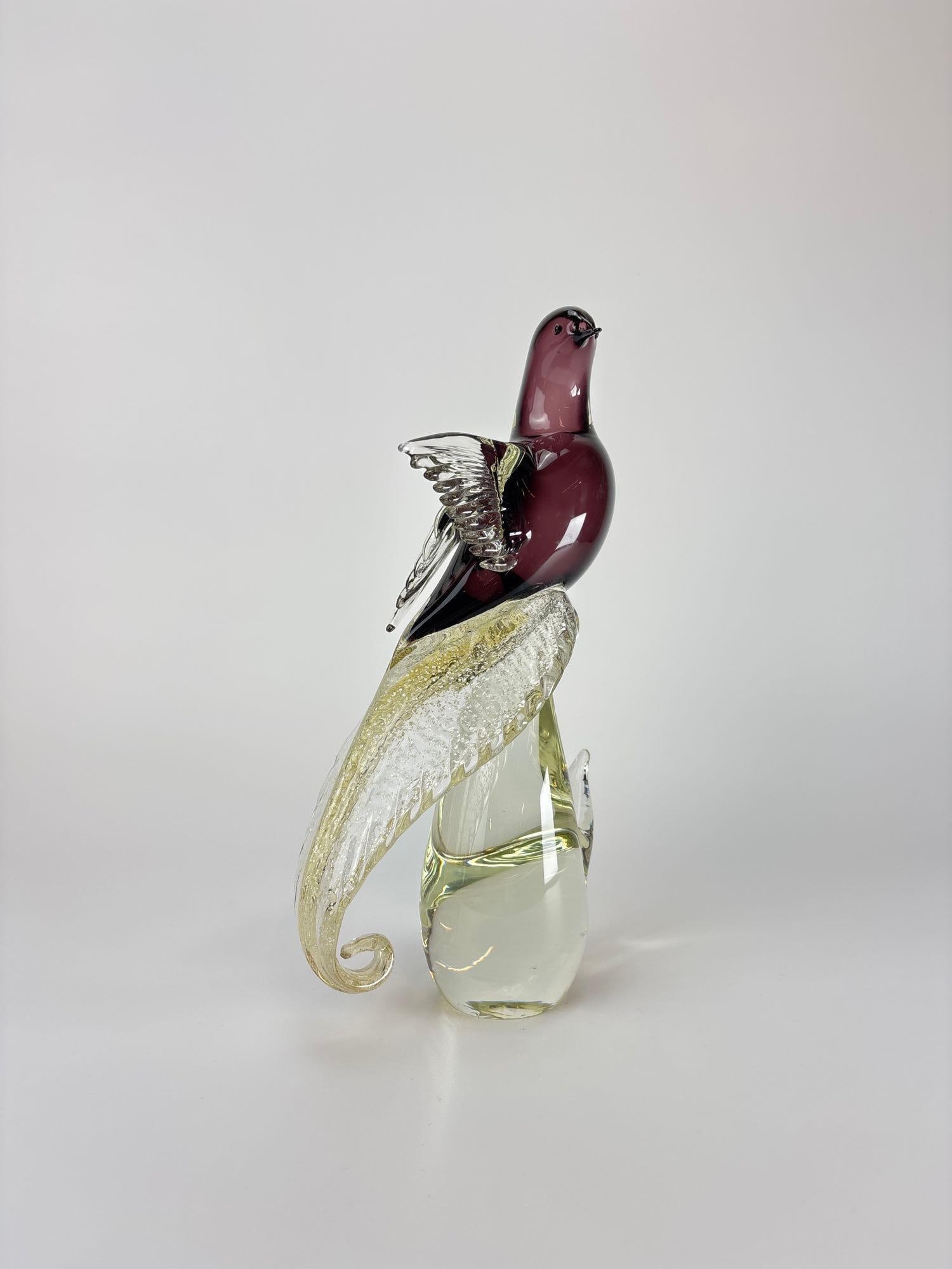 MURANO ART GLASS PURPLE BIRD OF PARADISE FIGURE WITH GOLD DUST ACCENTS (1 of 18)