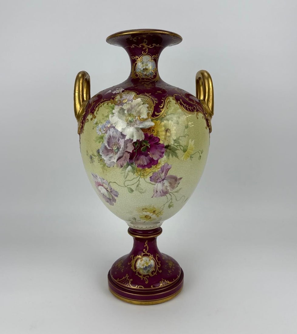 ROYAL BONN HAND-PAINTED FLORAL PORCELAIN TWO-HANDLED URN VASE (1 of 15)