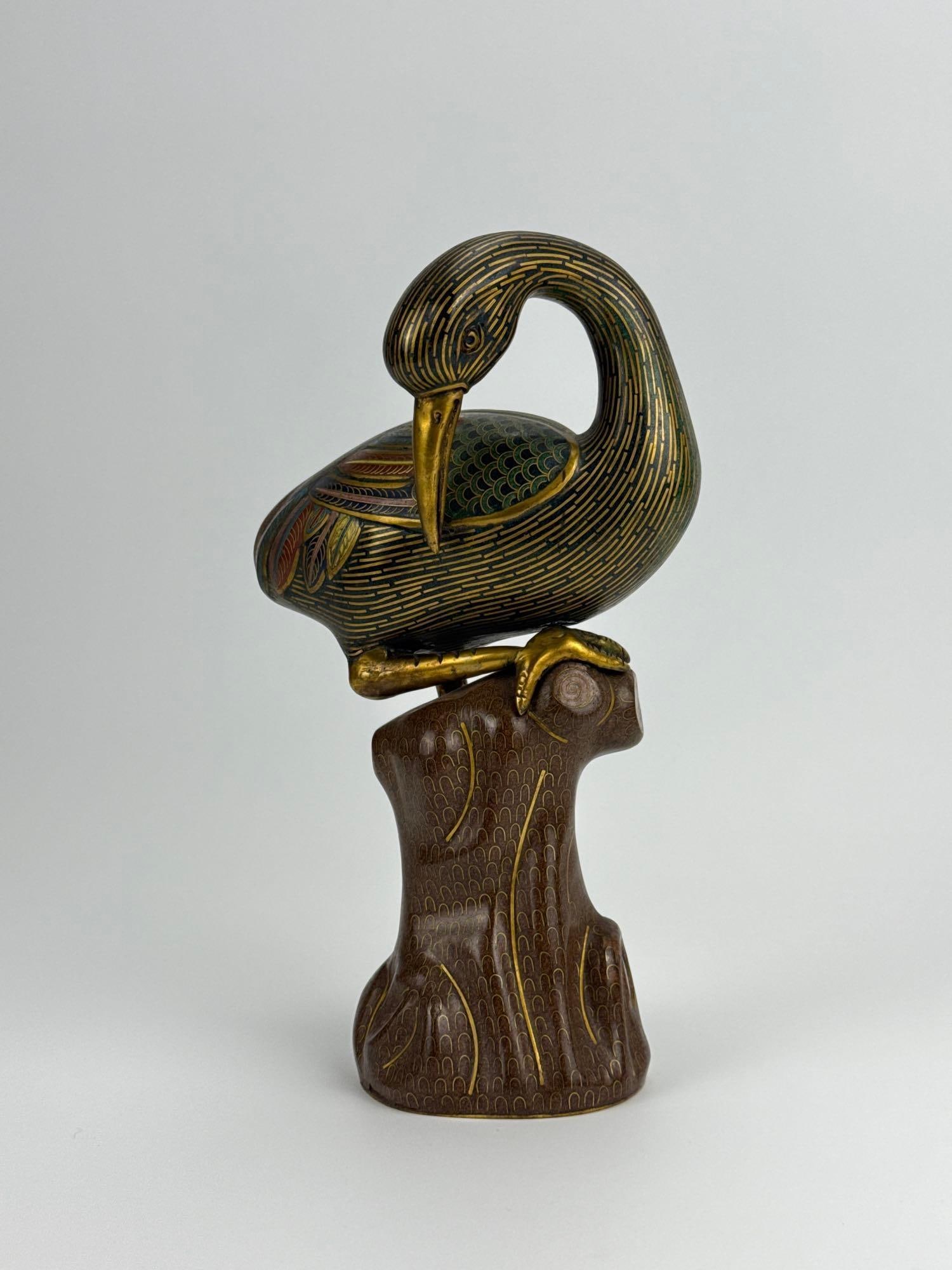 CLOISONNÉ BRONZE BIRD FIGURE ON TREE STUMP BASE (1 of 10)