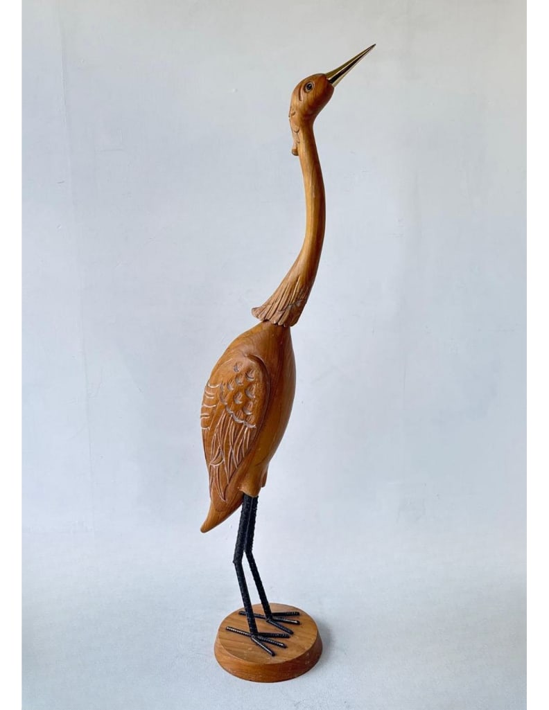 LARGE CARVED WOOD CRANE FIGURE (1 of 12)