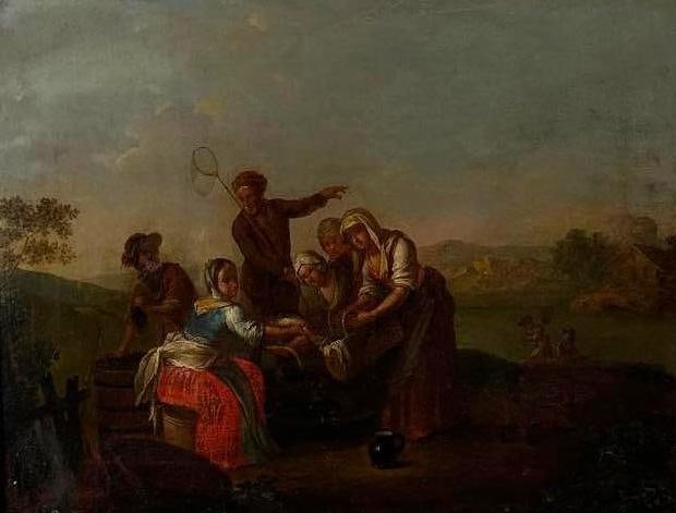 ATTRIBUTED TO MOLLER CONTINENTAL SCHOOL OIL ON CANVAS "THE FISHERMEN" (1 of 11)