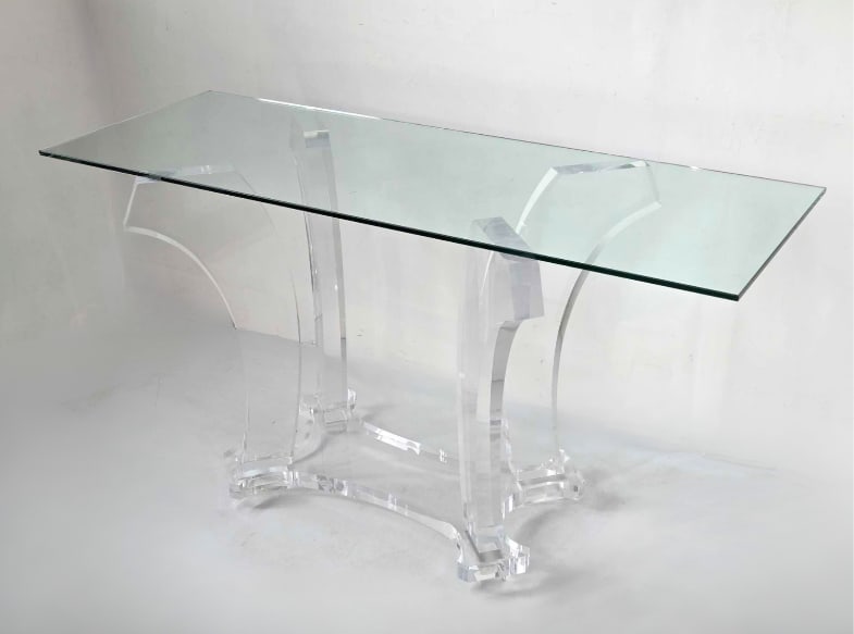 SCULPTURAL HEAVY CAST LUCITE TABLE - CONSOLE WITH GLASS TOP OR DINING TABLE BASE (1 of 19)