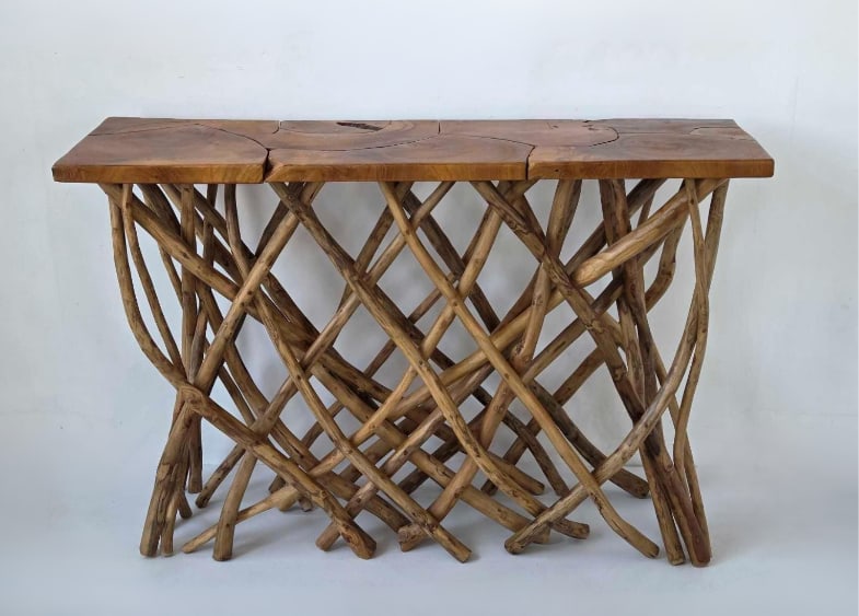 RUSTIC NATURAL BRANCH & WOOD SLAB CONSOLE TABLE (1 of 13)