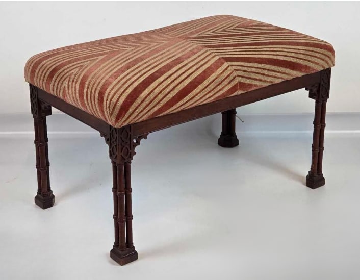 CHINESE CHIPPENDALE STYLE UPHOLSTERED FAUX BAMBOO BENCH (1 of 13)