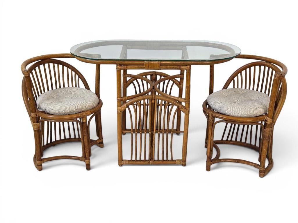 VINTAGE GLASS TOP RATTAN BISTRO TABLE AND CHAIR SET (1 of 20)