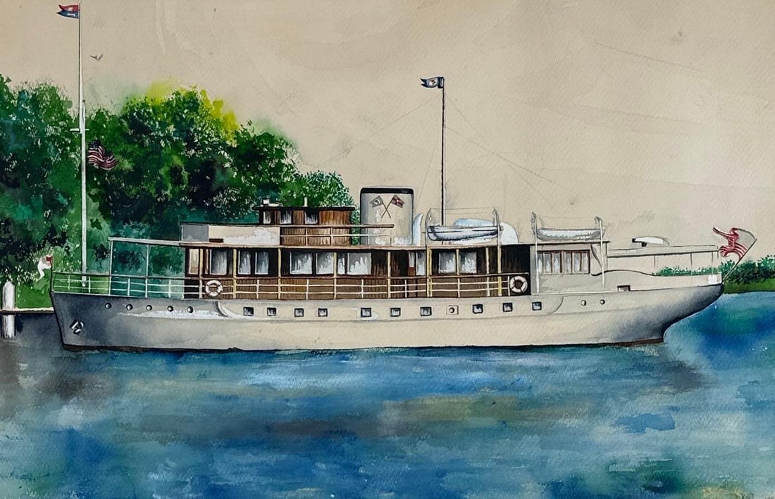VINTAGE MARITIME YACHT WATERCOLOR PAINTING SIGNED FEMINELLA (1 of 8)