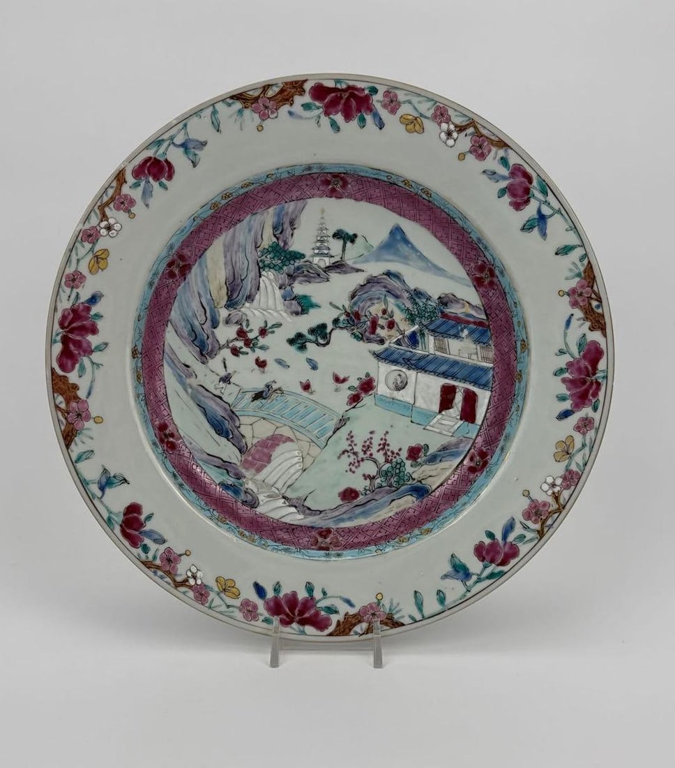 ANTIQUE CHINESE EXPORT FAMILLE ROSE PORCELAIN LANDSCAPE CHARGER (1 of 14)