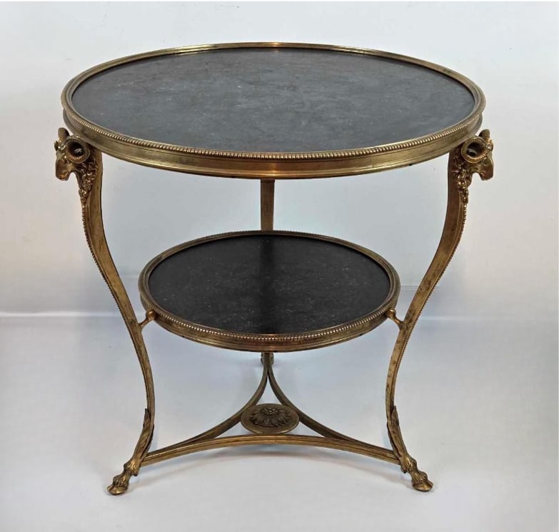 FINE 20TH CENTURY FRENCH LOUIS XVI STYLE TWO TIER BRONZE AND MARBLE GUERIDON TABLE (1 of 17)