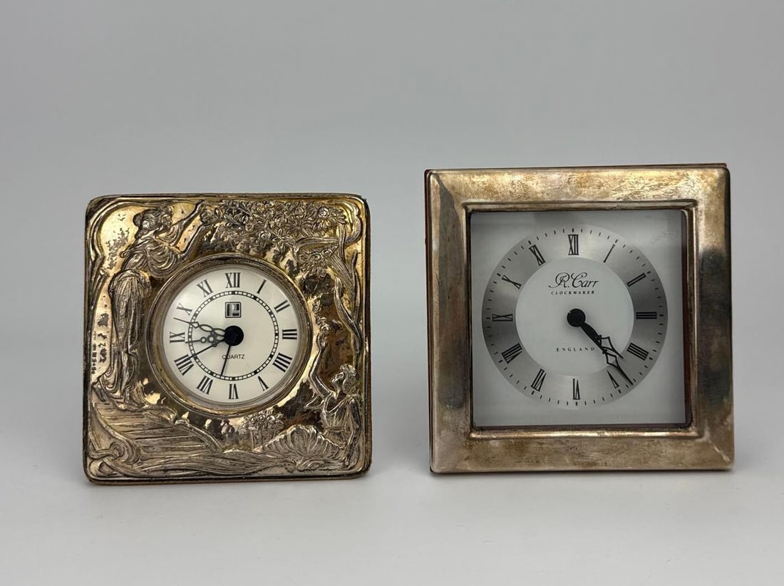 PAIR OF STERLING SILVER DESK CLOCKS INCLUDING R. CARR (1 of 13)