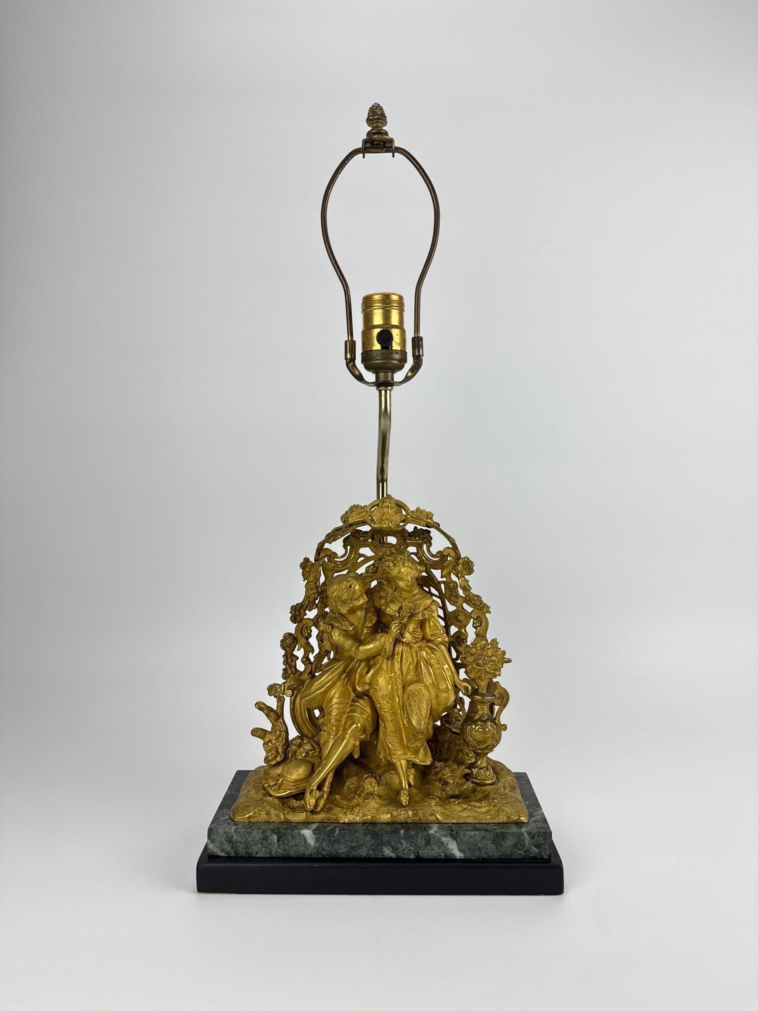 FRENCH ROCOCO STYLE GILT BRONZE COURTING COUPLE TABLE LAMP (1 of 10)