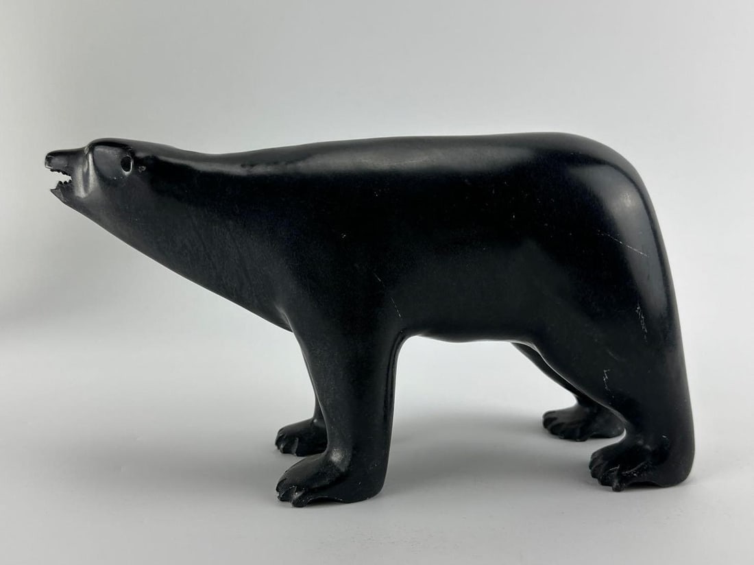 CANADIAN INUIT HAND CARVED BLACK STONE POLAR BEAR SCULPTURE (1 of 8)