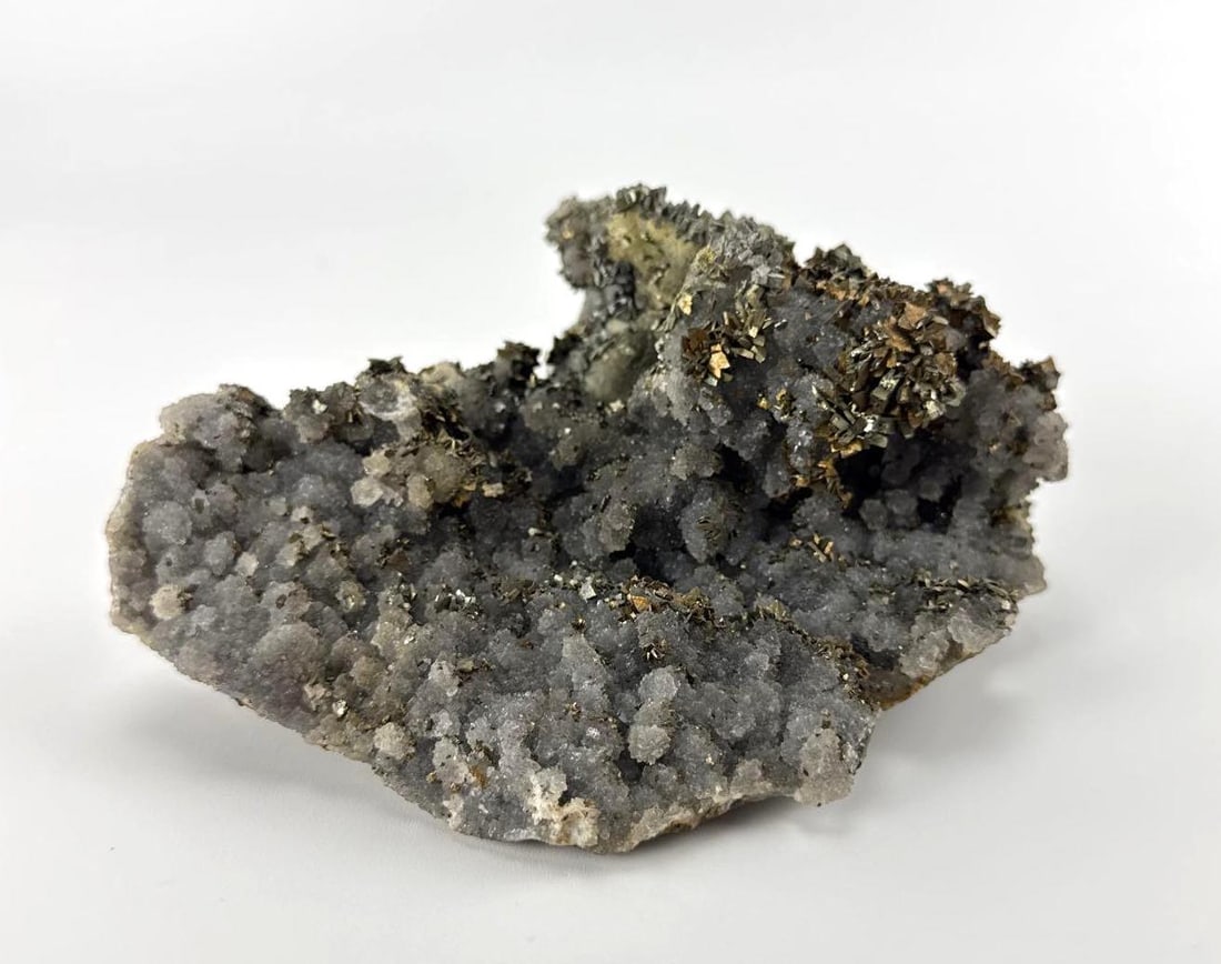 LARGE PERUVIAN PYRITE CRYSTAL CLUSTER ON QUARTZ MATRIX SPECIMEN (1 of 5)