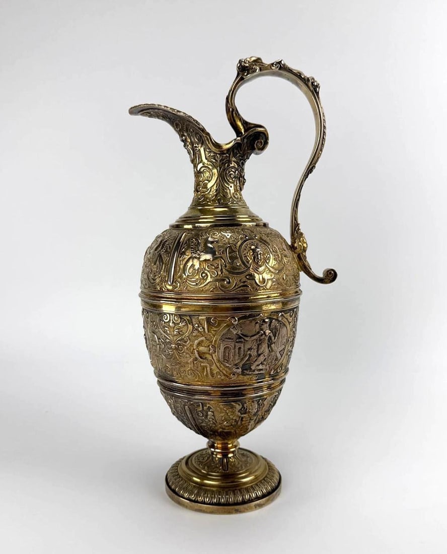 VICTORIAN RENAISSANCE REVIVAL SILVER GILT VERMEIL RELIEF EWER PITCHER (1 of 7)