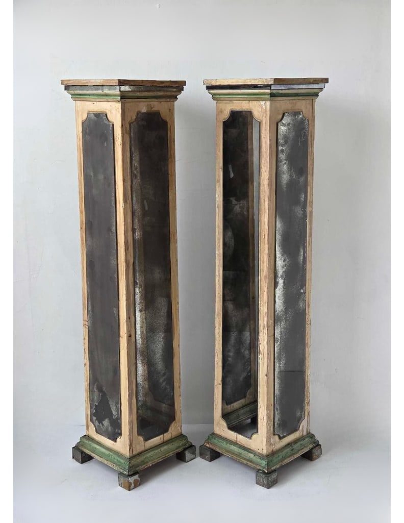 PAIR OF ITALIAN NEOCLASSICAL PAINT DECORATED AND MIRRORED POLYCHROME PEDESTAL COLUMNS (1 of 18)