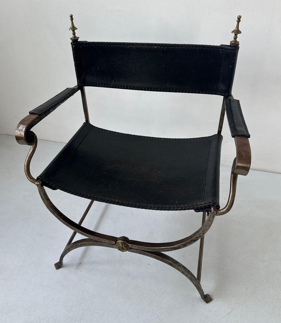 OSCAR BACH STYLE FORGED IRON AND LEATHER SAVONAROLA CHAIR (1 of 13)