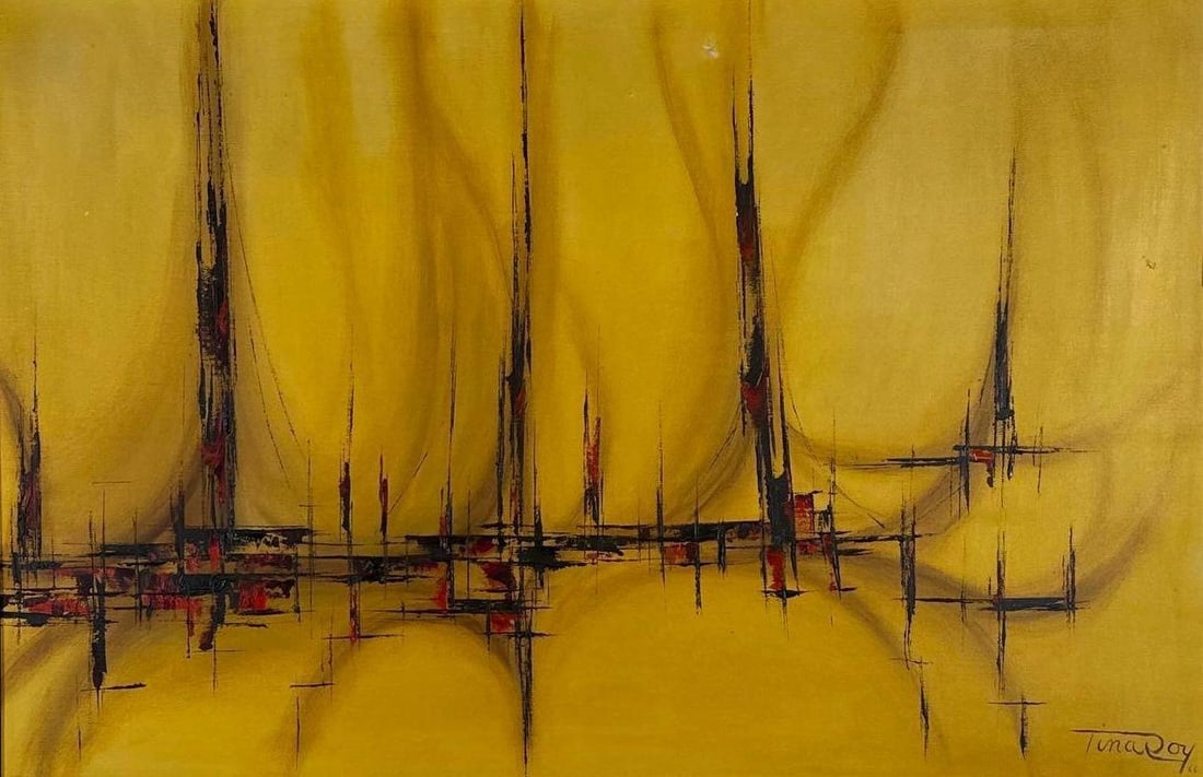 TINA ROY SIGNED MODERN ABSTRACT PAINTING: Modern abstract composition, signed lower right Approximate Dimensions: 36" x 25" framed Artist or Maker: Signed Tina Roy Provenance: From a New York Collector Notes: Although care is taken to