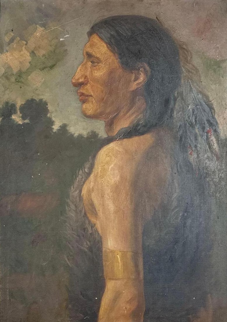 CARLO BAUDREXLER ATTR. INDIGENOUS FIGURE OIL PAINTING ON CANVAS, FRAMED: Academic oil study of a young man, framed. Approximate Dimensions: Overall 30" X 22" Artist or Maker: Carl Baudrexler Provenance: From a New York Collector Notes: Although care is taken to pho