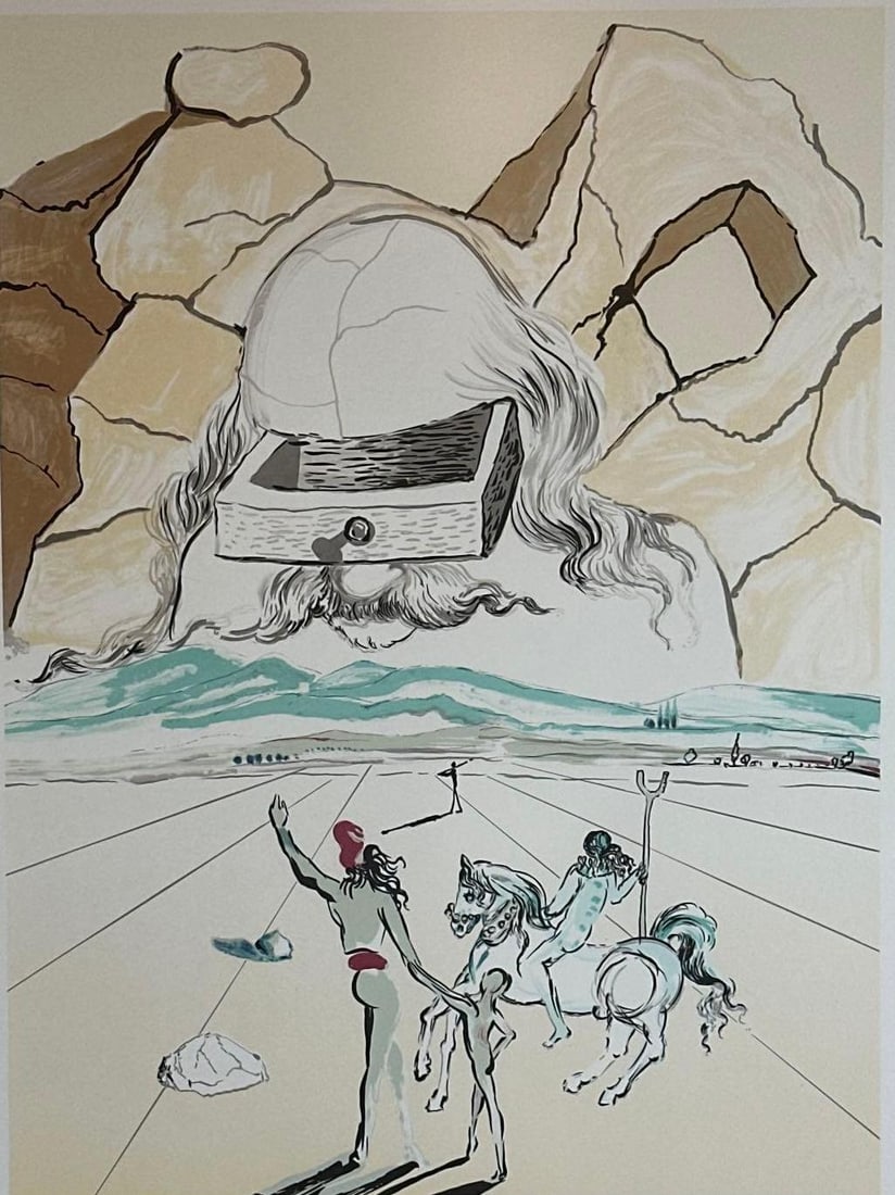 SALVADOR DAL? HAND-SIGNED LITHOGRAPH "THE PATH TO WISDOM" 1978, FRAMED: Hand-signed color lithograph "The Path to Wisdom (The Banker)" from Dalí’s 1978 Retrospective Suite, pencil-numbered, framed Approximate Dimensions: 28" H x 20" W; frame 37" H x