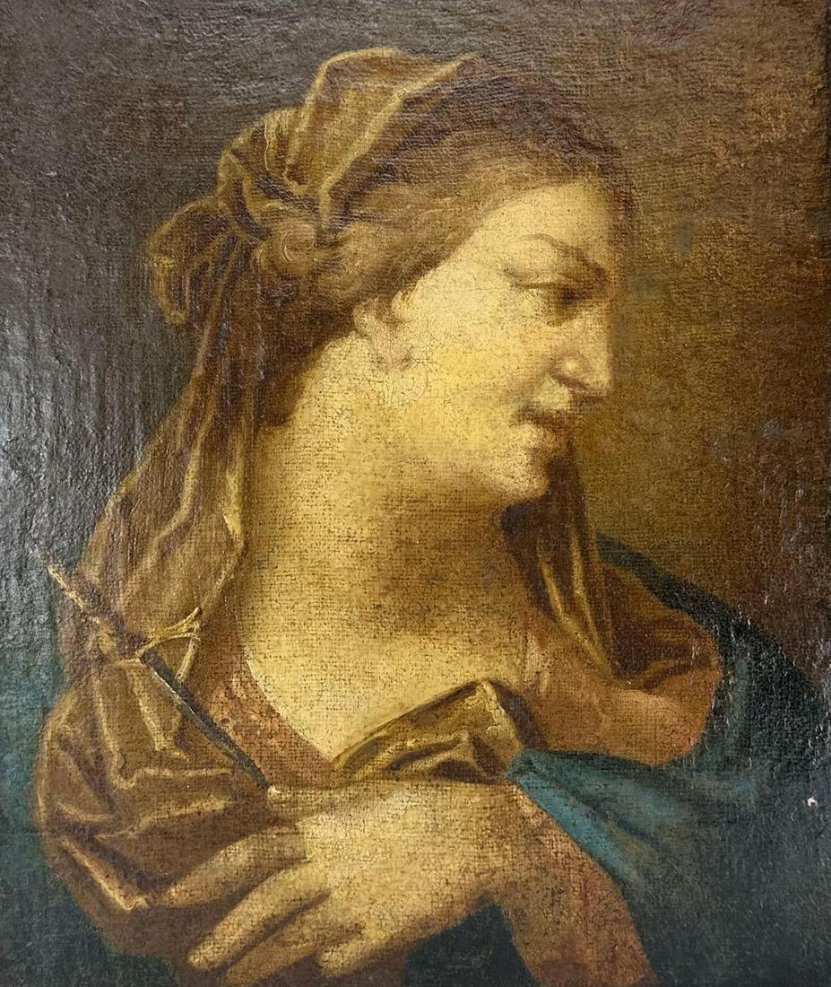 ANTIQUE OLD MASTER STYLE OIL ON PANEL, SAINT CATHERINE, UNFRAMED (1 of 8)