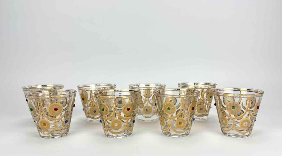 SET OF 8 CULVER 22K GOLD JEWELED ROCKS GLASSES (1 of 15)