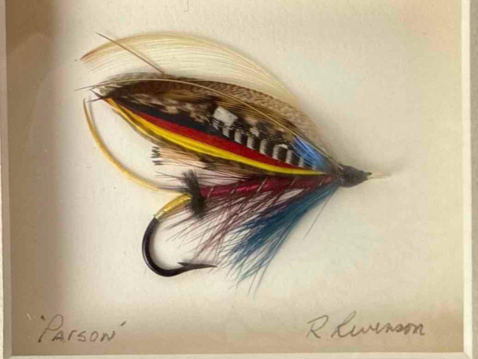 FRAMED CLASSIC SALMON FLY, "PARSON" PATTERN, SIGNED - 2