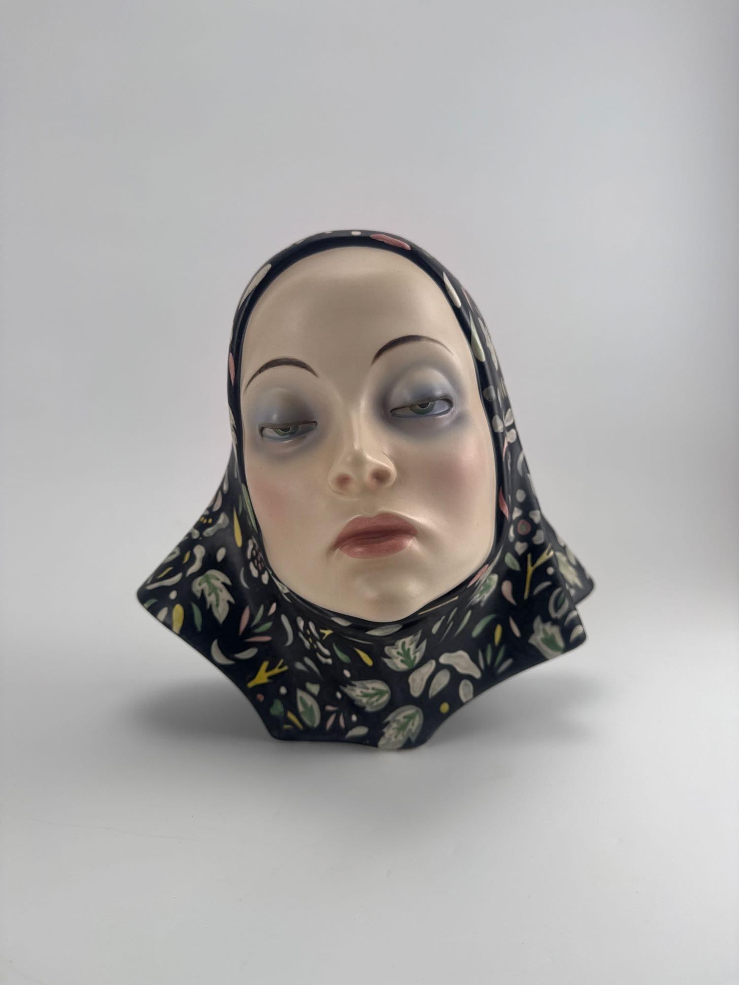 LENCI TORINO ART DECO POLYCHROME CERAMIC HEAD OF A WOMAN IN A FLORAL HEADSCARF (1 of 11)