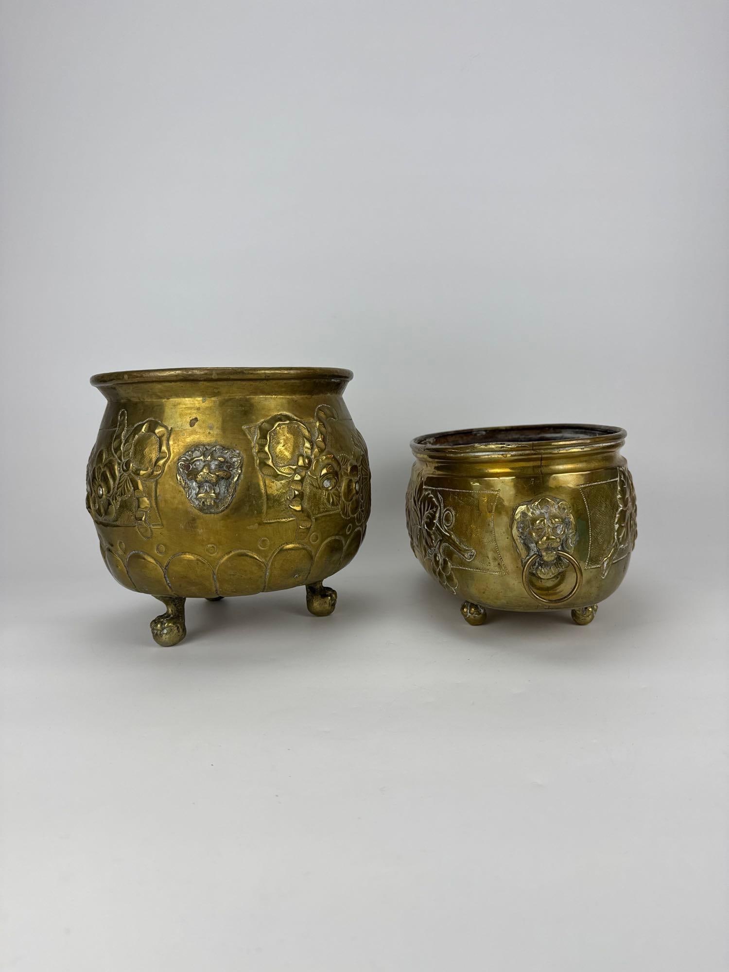 TWO REPOUSSE BRASS FOOTED CACHEPOTS - 4