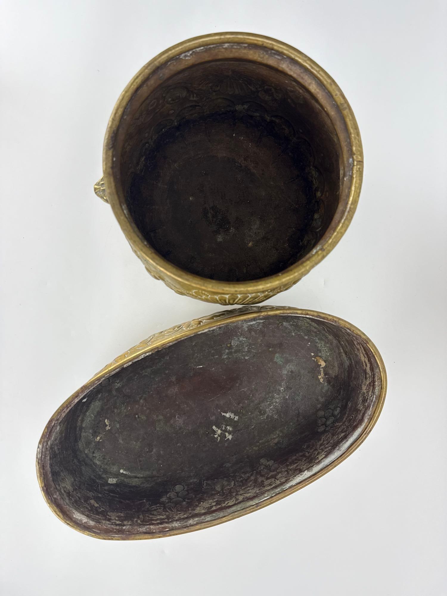 TWO REPOUSSE BRASS FOOTED CACHEPOTS - 5