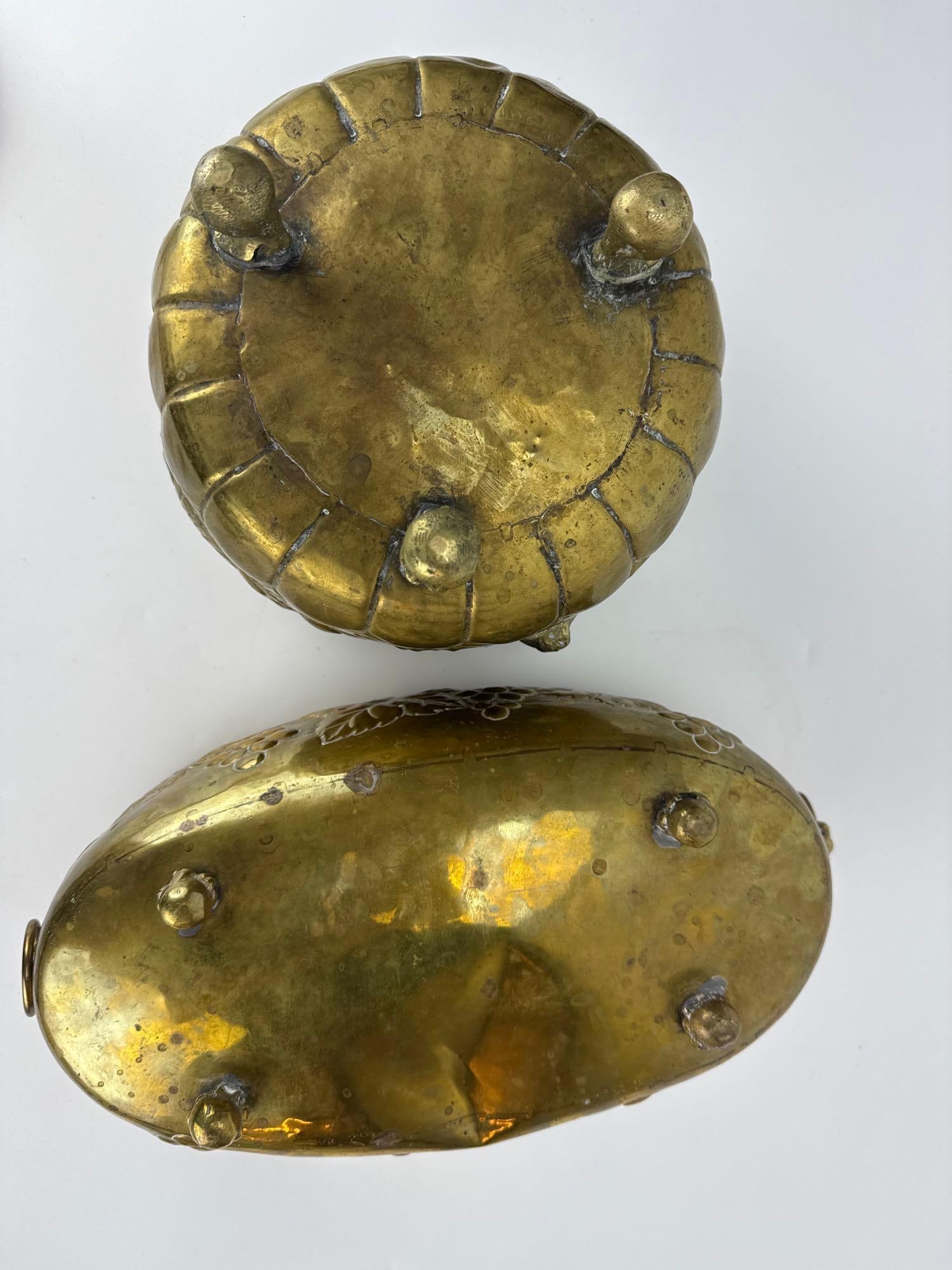 TWO REPOUSSE BRASS FOOTED CACHEPOTS - 6