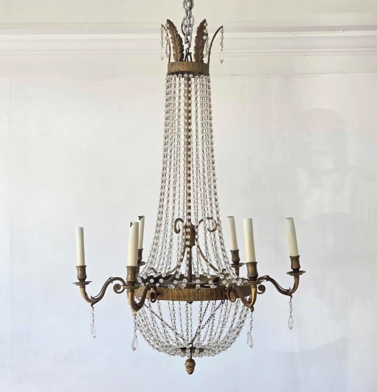EMPIRE STYLE BRONZE AND CRYSTAL SIX LIGHT BASKET CHANDELIER (1 of 17)