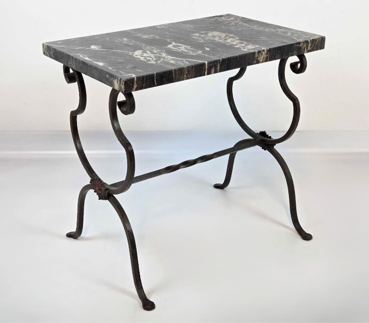 FRENCH ART DECO WROUGHT IRON MARBLE-TOP SIDE TABLE (1 of 11)