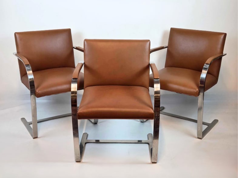 TRIO MID CENTURY BRNO STYLE CHROME FLAT BAR CANTILEVER ARM CHAIRS (1 of 13)