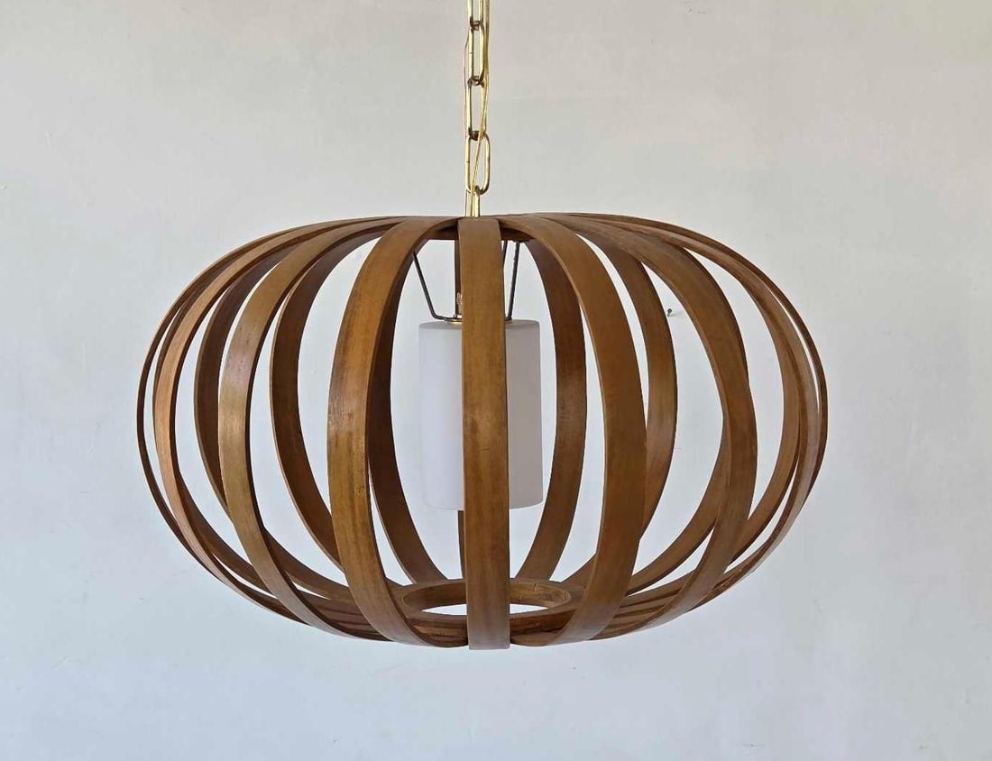MID-CENTURY MODERN BENTWOOD SLAT OVAL PENDANT FIXTURE IN THE MANNER OF HANS-AGNE JAKOBSSON (1 of 10)