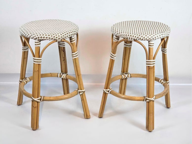 PAIR OUTLOOK BENT RATTAN AND WOVEN NYLON BISTRO COUNTER STOOLS (1 of 10)