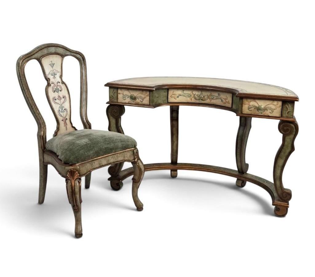 VENETIAN PAINT-DECORATED DEMILUNE WRITING DESK AND CHAIR (1 of 20)