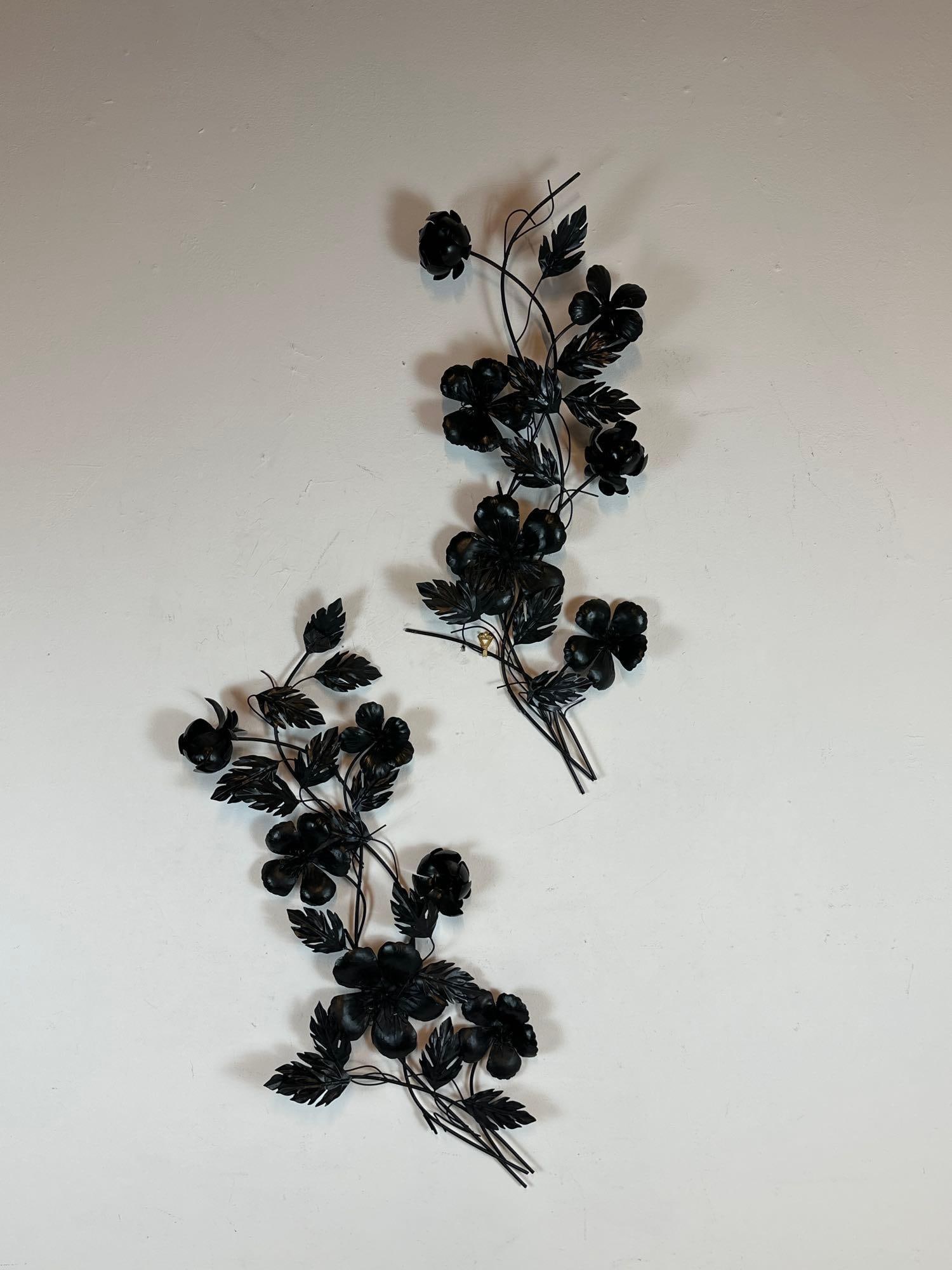 PAIR OF MIDCENTURY METAL FLORAL WALL SCULPTURES (1 of 8)