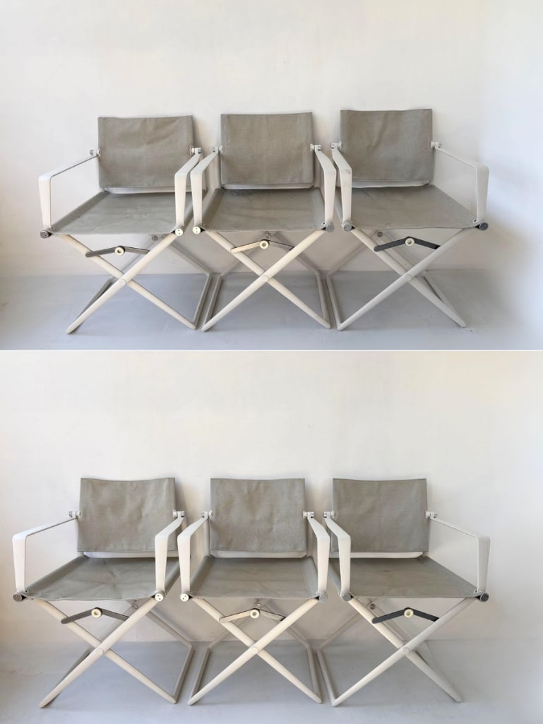 SET OF SIX DEDON SEAX FOLDING DIRECTOR'S CHAIRS: Set of six dedon outdoor director's chairs (retail for $1,970.00 per chair) Artist or Maker: Dedon Provenance: From a New York Collector Notes: Sold as-is, where-is. Please examine all photographs