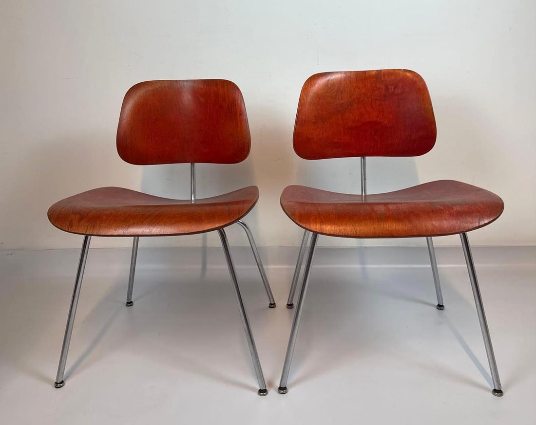 PAIR OF CHARLES & RAY EAMES "DCM" (DINING CHAIR METAL) MOLDED PLYWOOD CHAIRS FOR HERMAN MILLER (1 of 12)