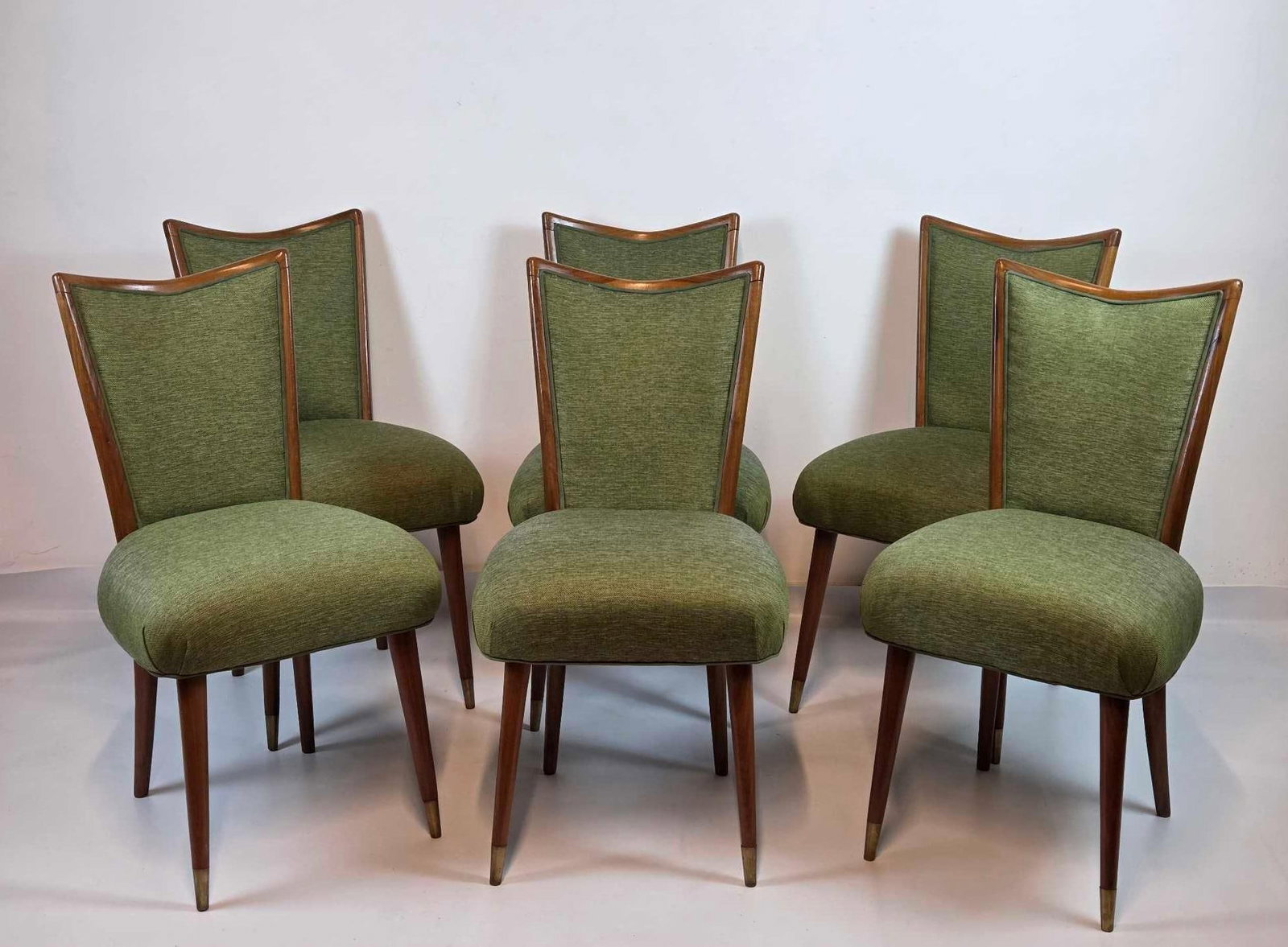 SET OF SIX MID CENTURY UPHOLSTERED WALNUT SIDE/DINING CHAIRS (1 of 12)