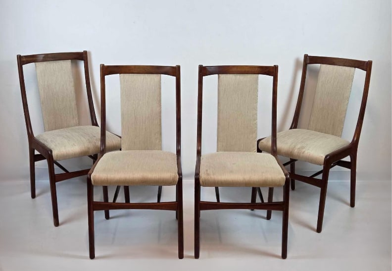 SET OF FOUR MID CENTURY UPHOLSTERED WALNUT SIDE/DINING CHAIRS (1 of 13)