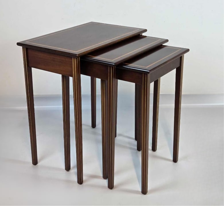 SET OF THREE INLAID MAHOGANY NESTING TABLES (1 of 13)