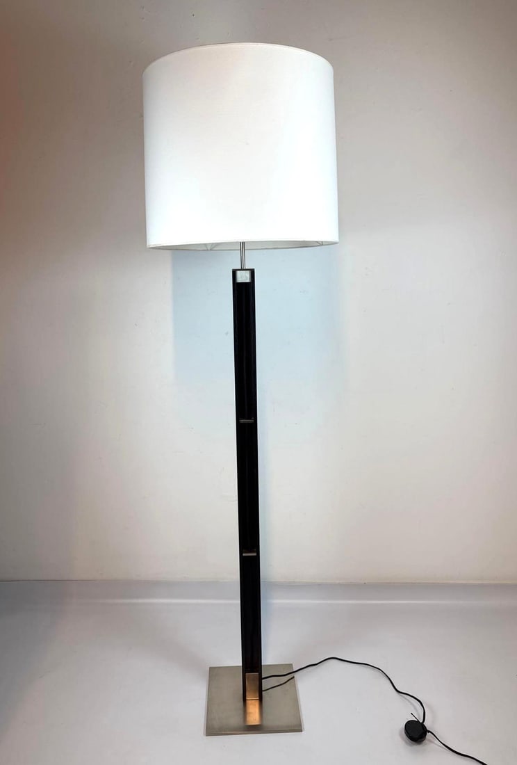 VINTAGE CHRISTIAN LIAIGRE ATLANTIDE WENGE WOOD AND STAINLESS STEEL FLOOR LAMP WITH SHADE (1 of 14)