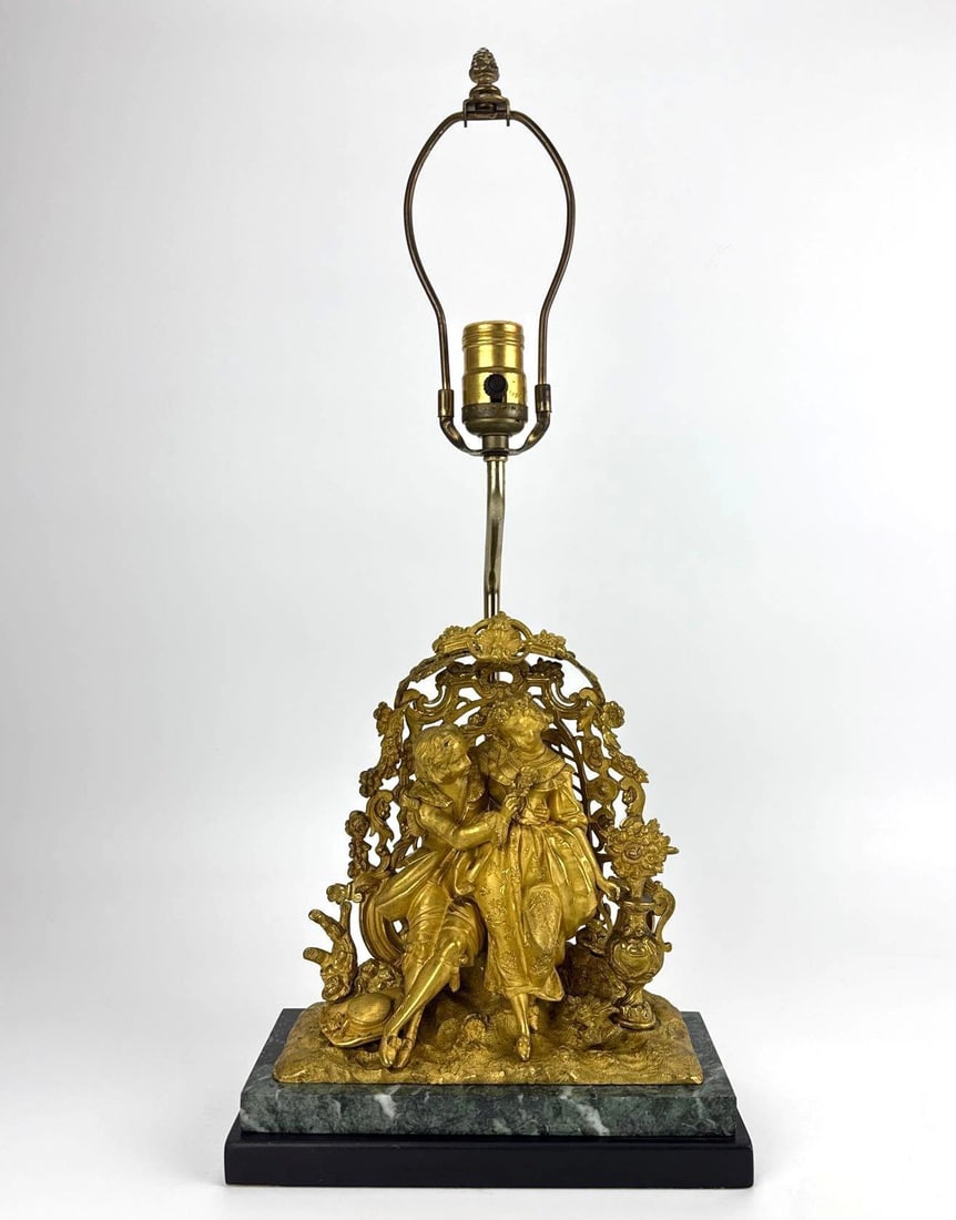 FRENCH ROCOCO STYLE GILT BRONZE COURTING COUPLE TABLE LAMP (1 of 10)