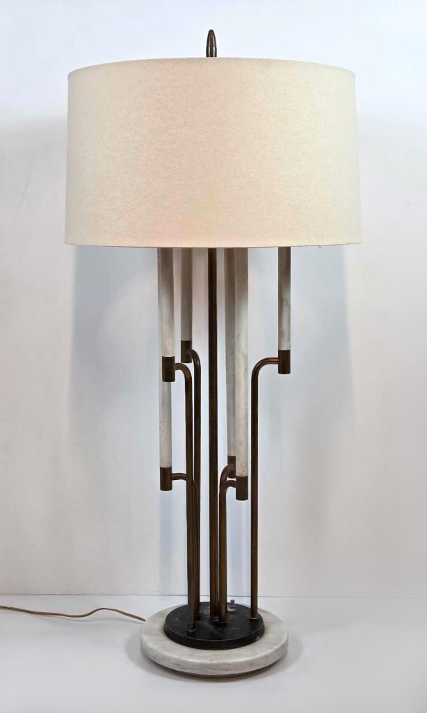 MID CENTURY MODERN TOMMI PARZINGER SIX ARM BRASS AND MARBLE TABLE LAMP (1 of 15)