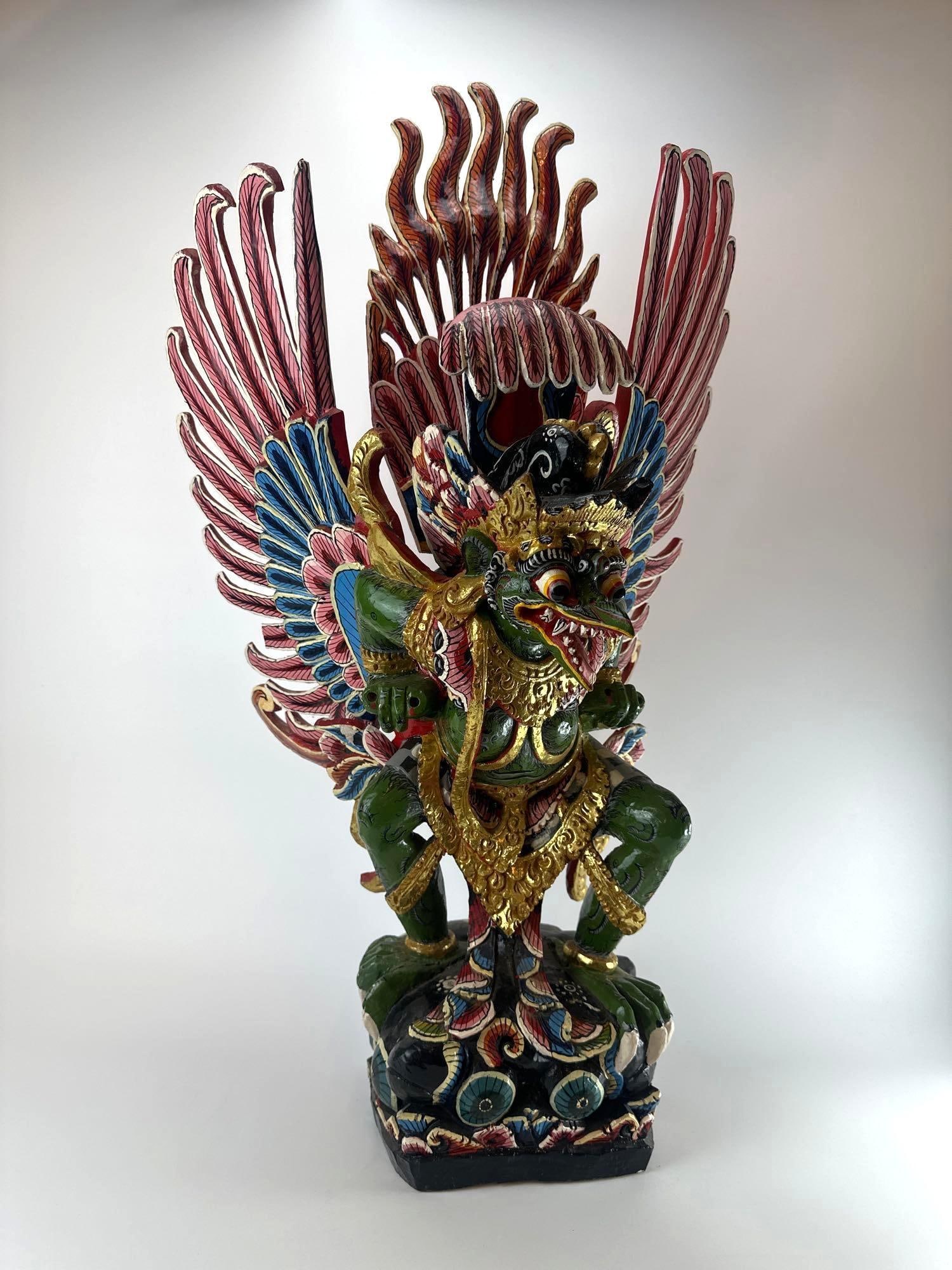 BALINESE HAND-CARVED POLYCHROME AND GILT WOOD GARUDA SCULPTURE (1 of 10)