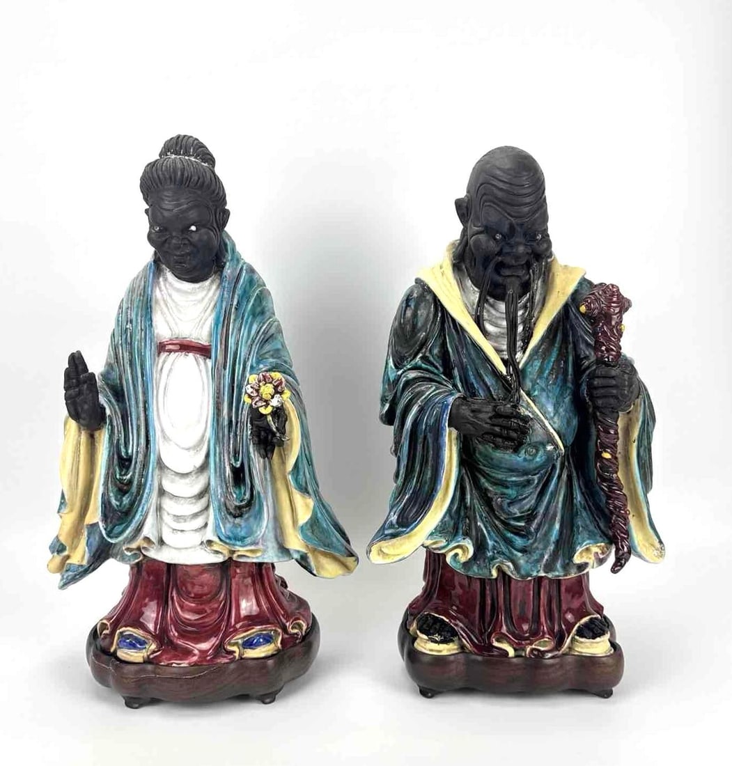 PAIR OF JAPANESE GLAZED CERAMIC FIGURES OF IMMORTALS / DEITIES (1 of 17)