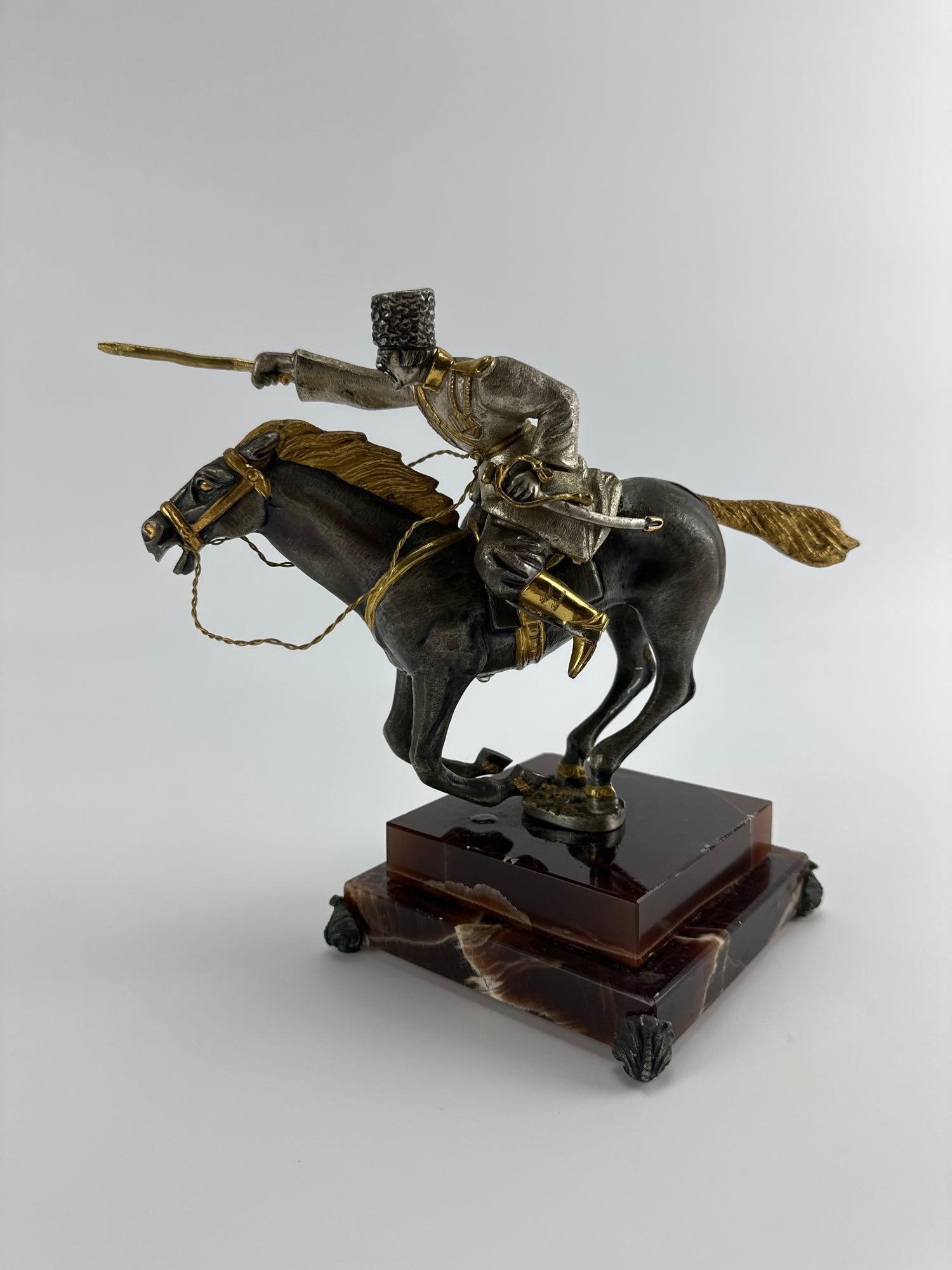 GIUSEPPE VASARI GILT AND SILVERED BRONZE COSSACK ON HORSEBACK SCULPTURE (1 of 7)
