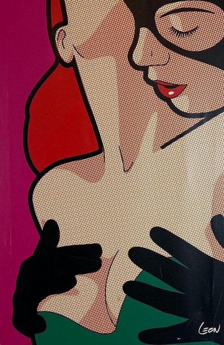 GRÉGOIRE "LÉON" GUILLEMIN POP ART PRINT, CATWOMAN, "SECRET LIFE OF HEROES": Pop art print of a masked heroine from Grégoire Guillemin's "Secret Life of Heroes" series, signed Léon Approximate Dimensions: 40" H x 26" W Artist or Maker: Grégoire "Léo