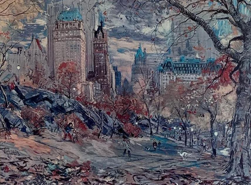KAMIL KUBIK LITHOGRAPH "CENTRAL PARK IN FALL" SIGNED LITHOGRAPH (1 of 9)