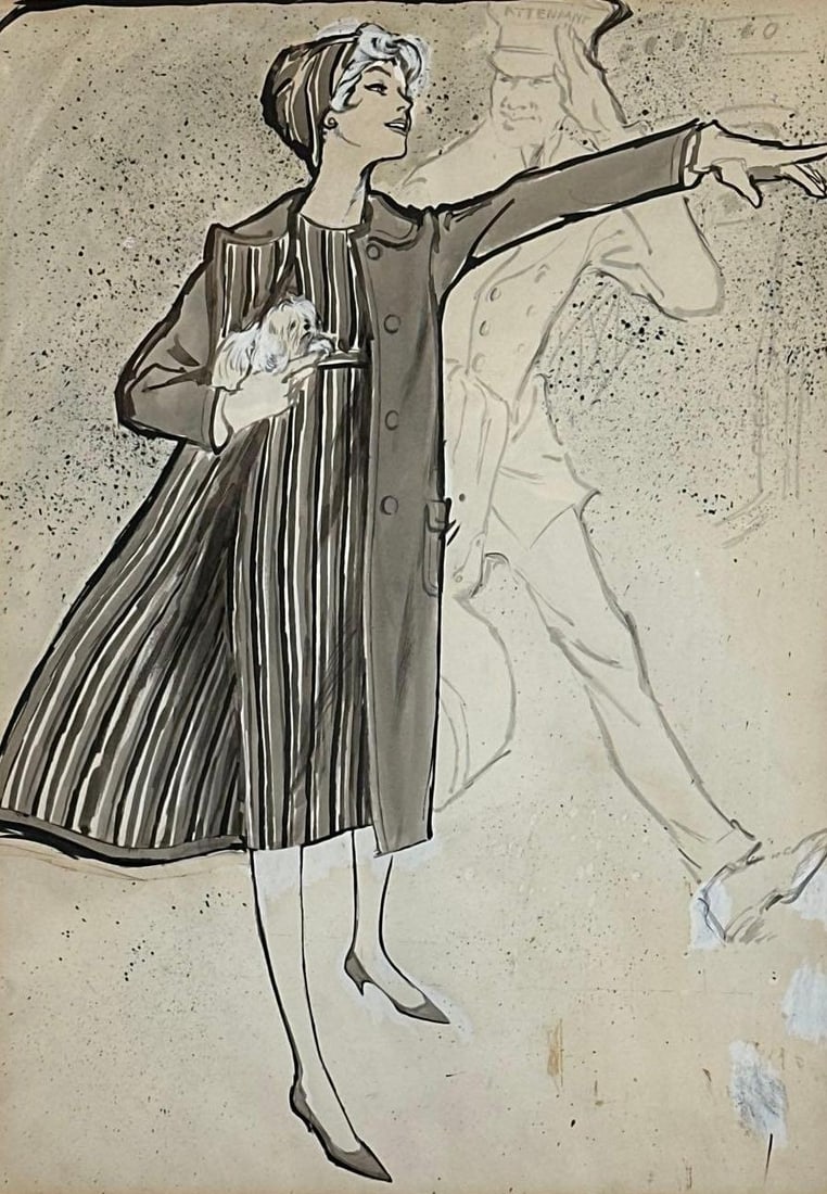 VINTAGE FASHION ILLUSTRATION "WOMAN HAILING A CAB" (1 of 7)